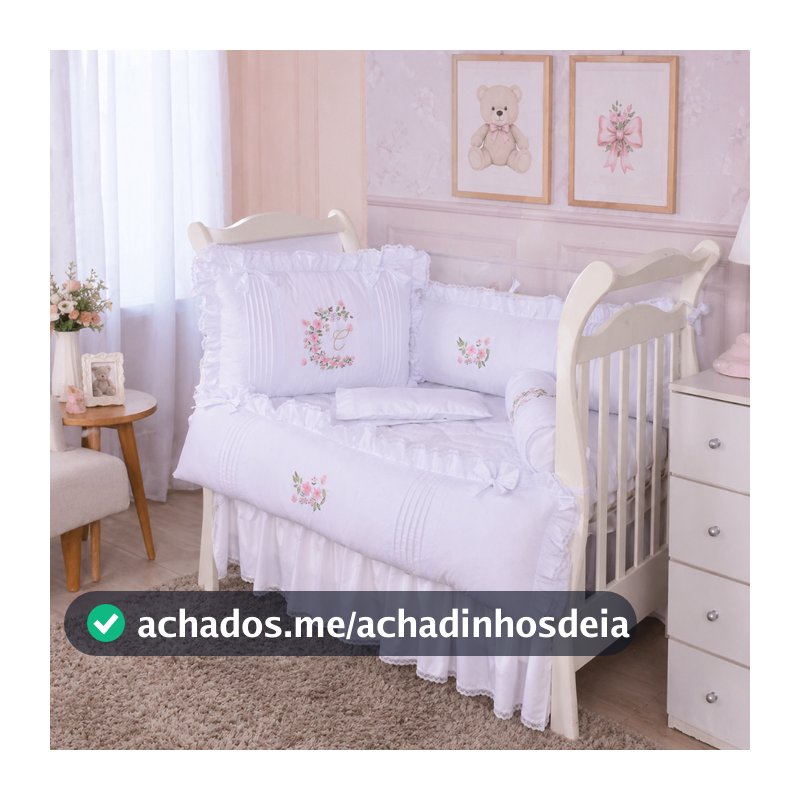 Kit Berço Personalizado Menina Cecília Branco/Floral - 08 Peças