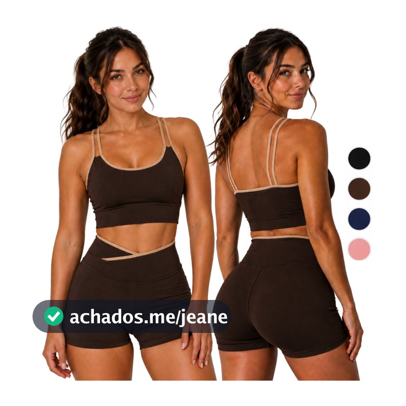 Conjunto Fitness Feminino Academia Top e Short Bicolor Cintura Alta Zero Transparência Suplex Toque Macio