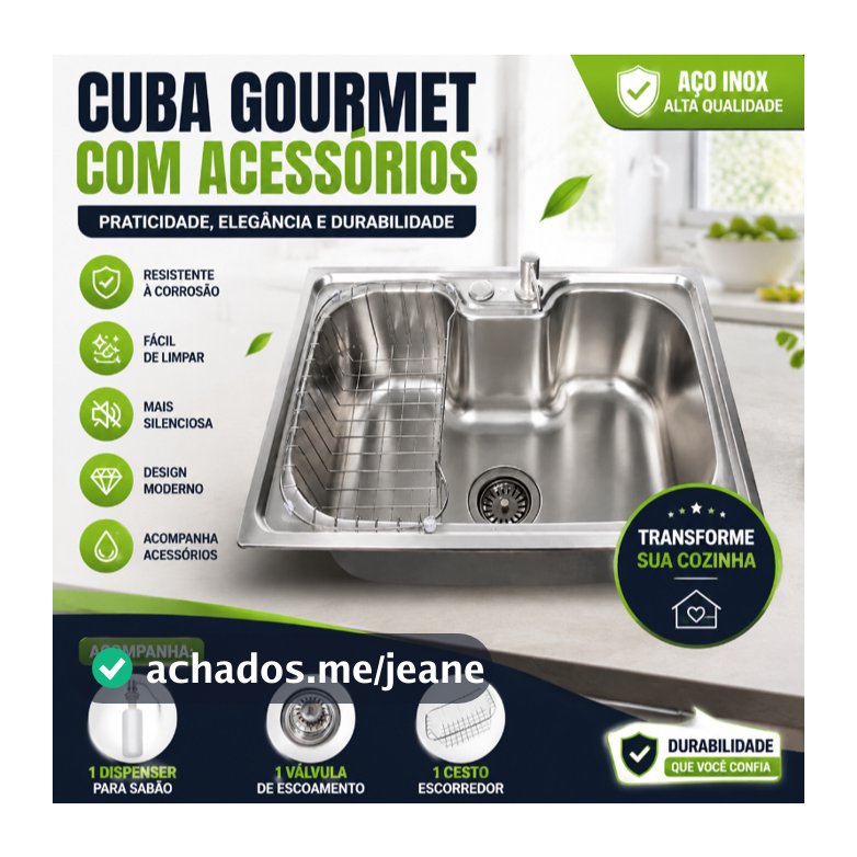 cuba pia cozinha gourmet aço inox 304 50x40 luxo com acessórios