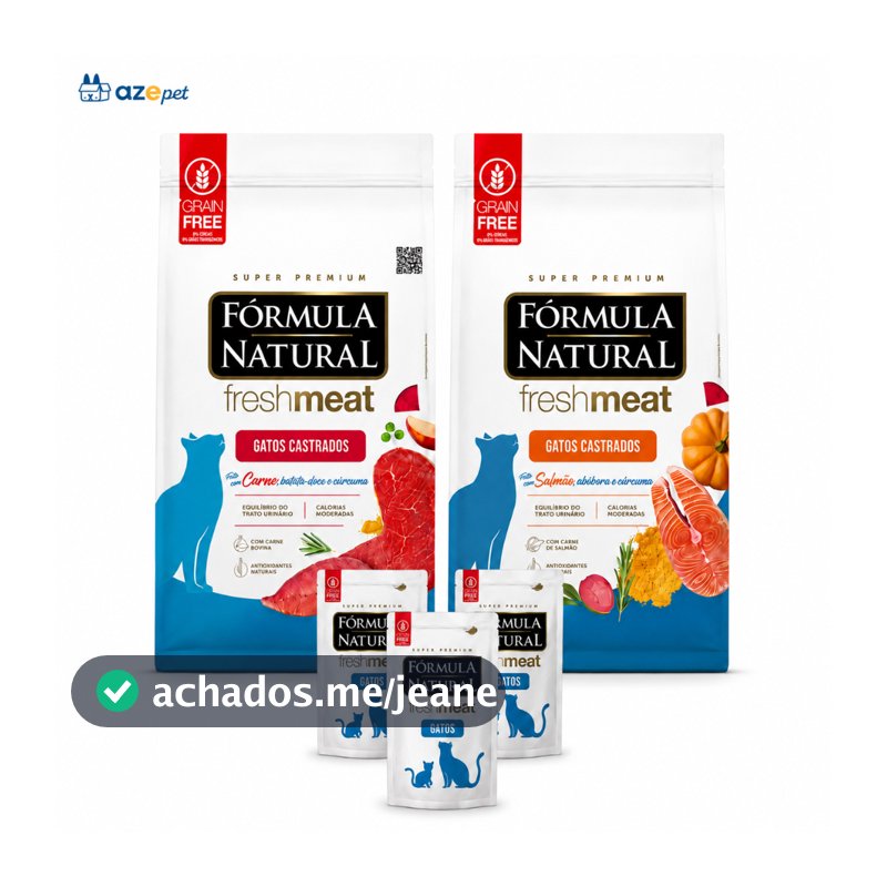Kit 3 Rações Fórmula Natural Fresh Meat Gatos Castrados 500g Carne Salmão 1,5kg