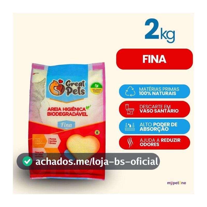 Areia Great Pets para Gatos Biodegradável Fina - 2 Kg
