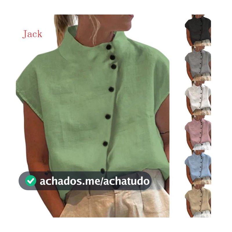 Blusa Colarinho Camisa Linho Curta