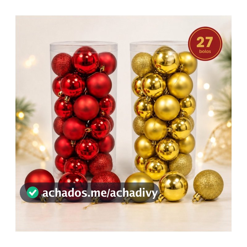 Kit 27 Bolas de Natal 6cm Premium Vermelho e Dourado com Acabamento Sofisticado