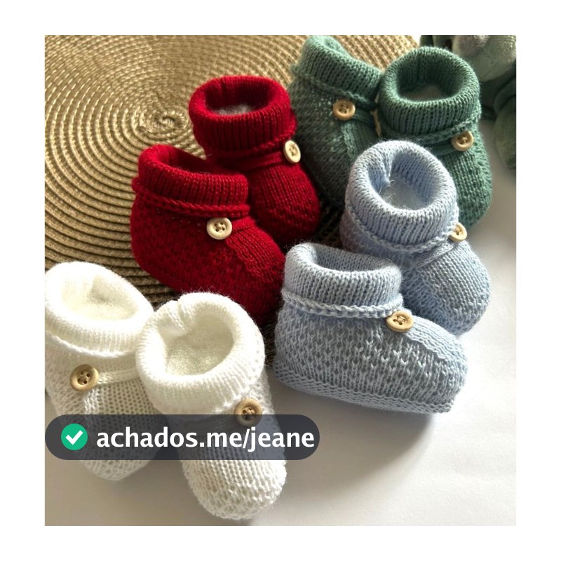 Sapatinhos de Tricô Liso para Bebê 0 a 3 Meses várias Cores