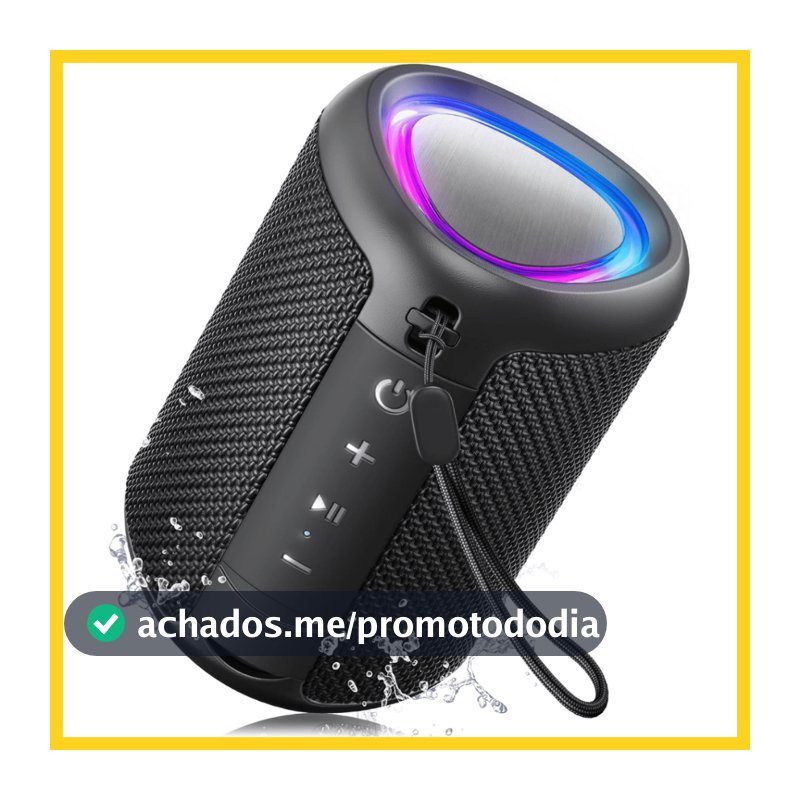 Caixa de Som Bluetooth Portátil Prova D'Água IPX5 com LED RGB TWS Som Potente Estéreo Longa Bateria