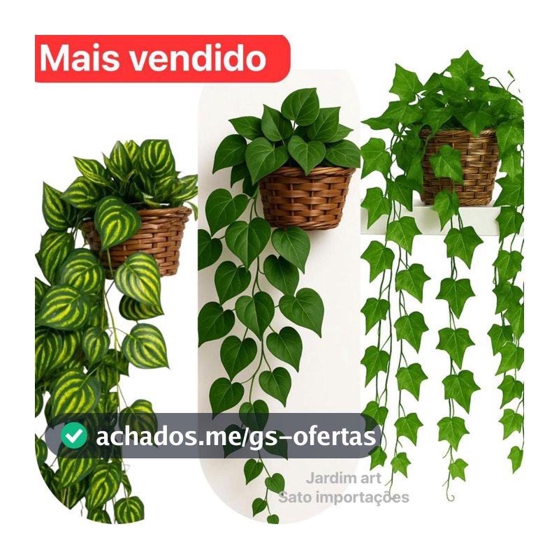 Arranjo c/ 3 Trepadeira Folha de HERA + Vaso Trançado Marrom