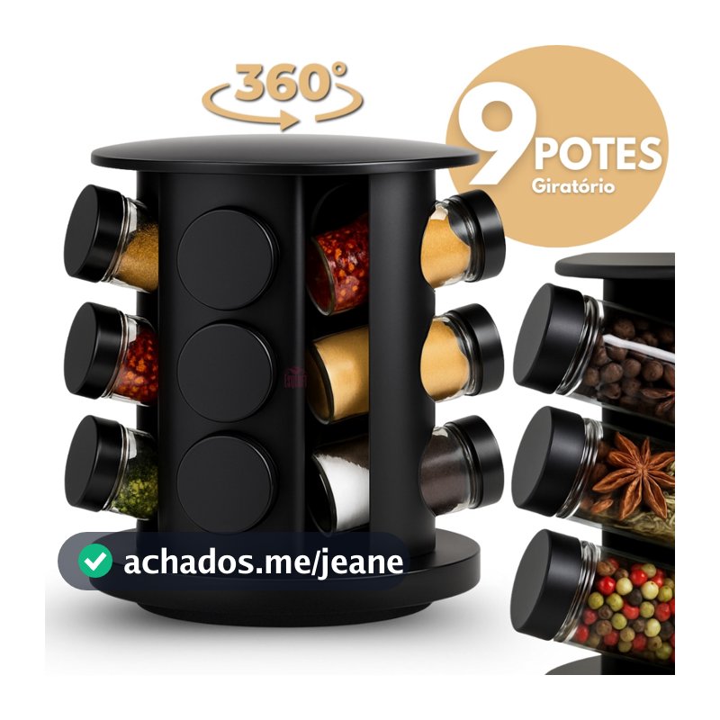 Porta Temperos Profissional Giratório 9 Potes Vidro PROMOÇÃO com Tampa Dosadora Condimentos