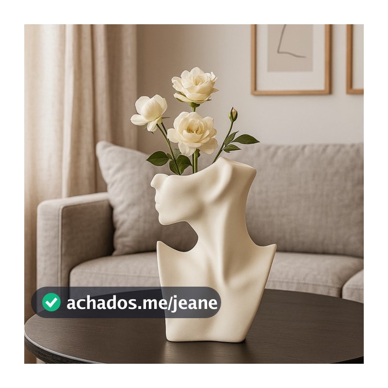 Vaso Rosto Feminino Branco e Marfim 17cm Estilo Moderno Sala Frida