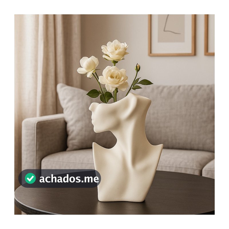 Vaso Rosto Feminino Branco e Marfim 17cm Estilo Moderno Sala Frida