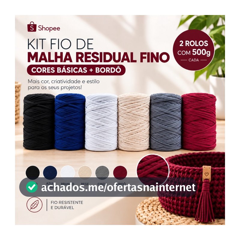 Kit Fio de Malha Fino Residual 2 Rolos de 500g Cada - Cores Neutras - Crochê Bolsa Tapete Promoção Barato A1