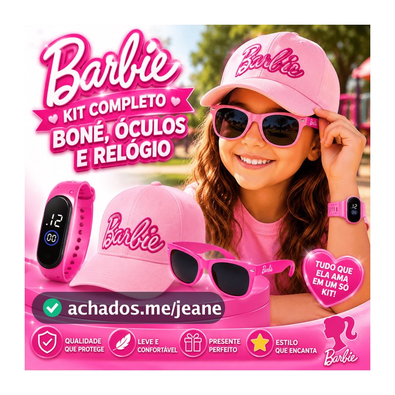Kit Barbie Infantil Boné Óculos Relógio Digital Menina Rosa Presente Festa