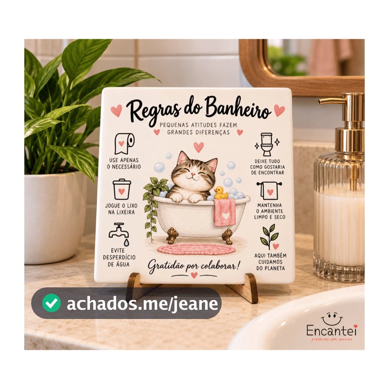 Azulejo decorativo | 15 cm x 15 cm |  Coleção Regras do Banheiro | Decoração afetiva