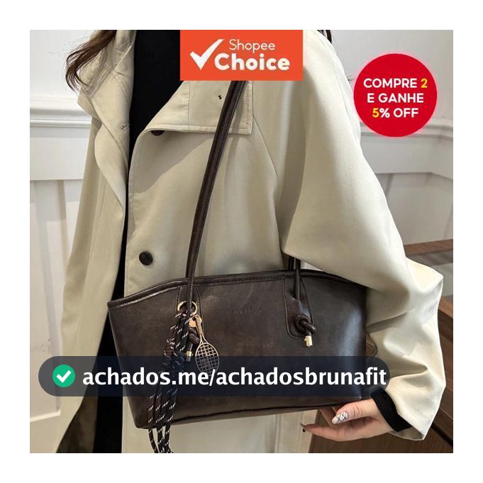 Bolsa Feminina Moderna Texturizada De Ombro Crossbody De Couro PU Com Pingente Café