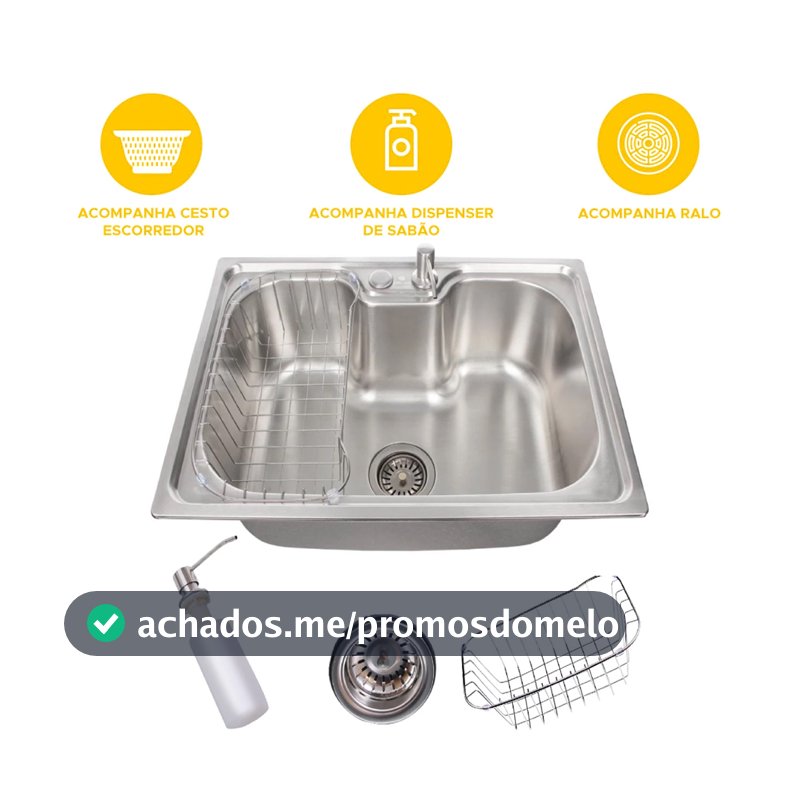 Cuba para cozinha gourmet pia aço inox com acessórios 50x40cm
