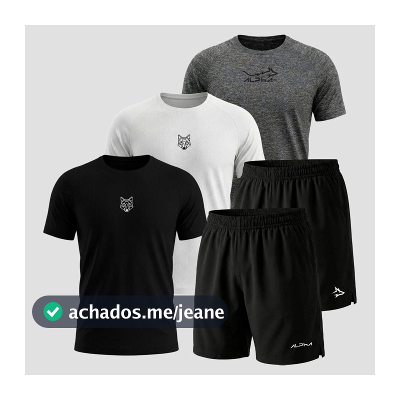 Kit 5 Peças Dry Fit 3 Camisetas e 2 Bermudas Alpha Co