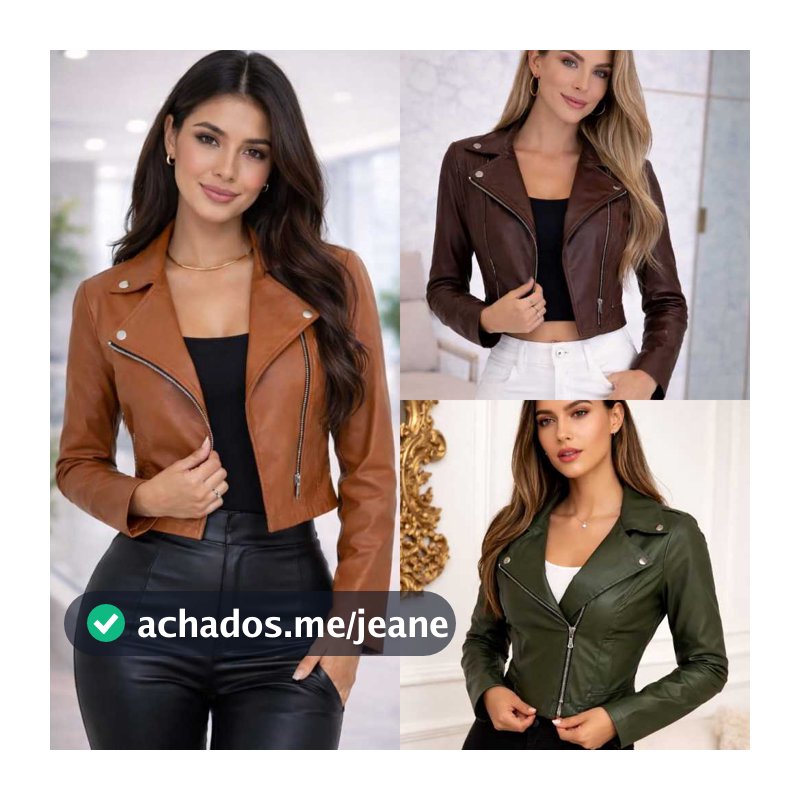 Jaqueta Luxo De Couro Feminina Com Zíper Elegante Moda Inverno