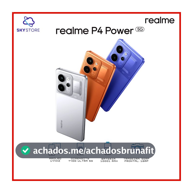 Realme P4 Power 5G, Versão Global, 256-512GB e 8-12GB RAM, Processador  Dimensity 7400 Ultra, Bateria 10001mAh
