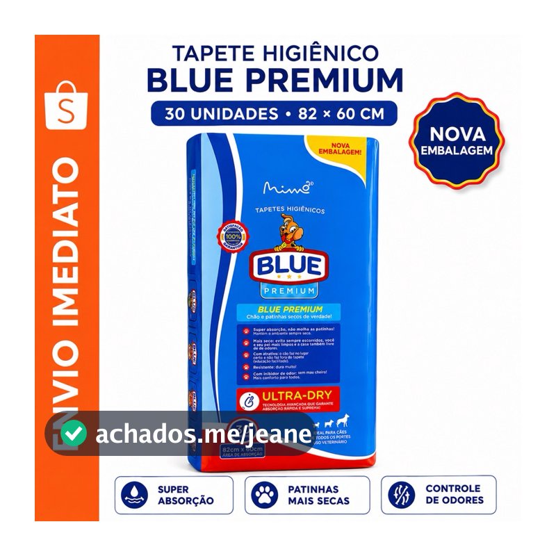 Tapete Higiênico para Pet Blue Premium Ultra Absorção 82x60cm Antivazamento e Antiodor