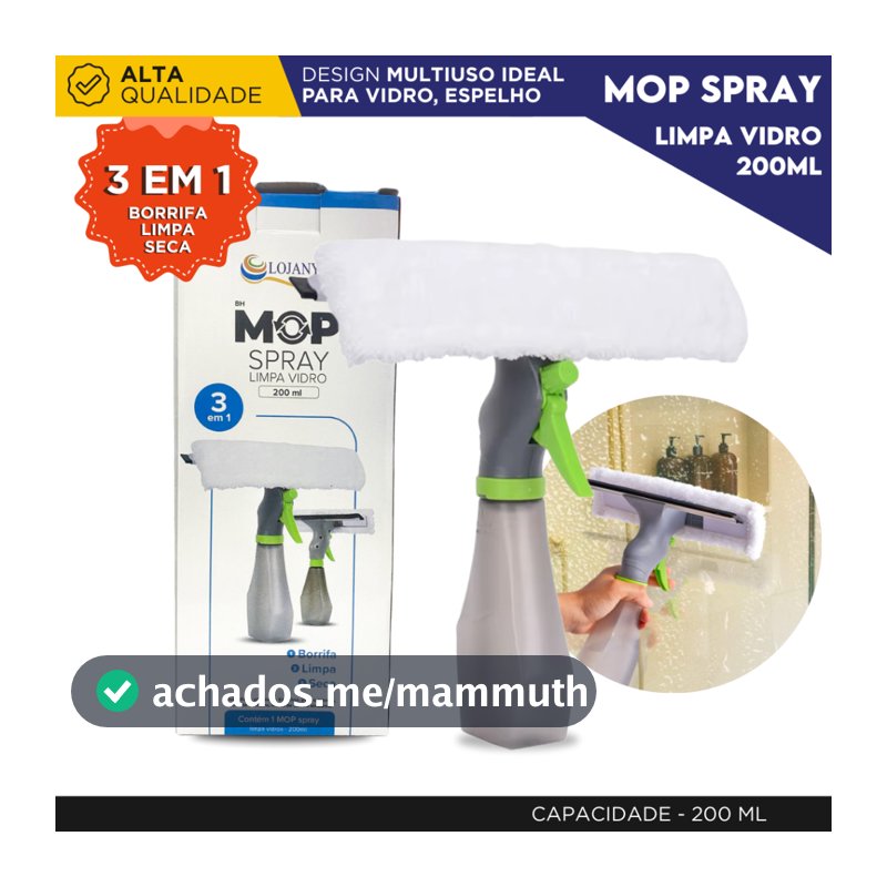 Rodo Mop Spray Limpa Vidro 3 em 1 200ml Borrifa Limpa e Seca Limpador de Vidros com Reservatório -NY
