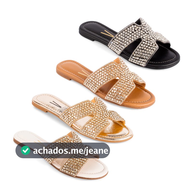 Sandália Vizzano Rasteira H Trilho Strass Pedraria Original