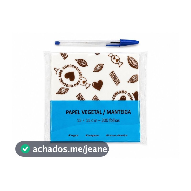 Papel Manteiga 15x15cm Amo Chocolate Antigordura Doces Salgados e Biscoitos