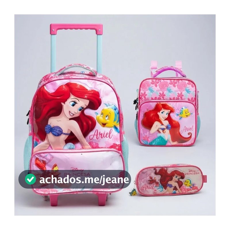 Kit Mochila Rodinha Lancheira E Estojo Princesa Ariel Xeryus