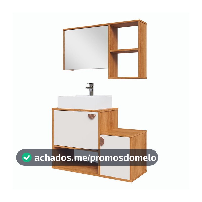 PROMOÇÃO 10.10 Gabinete Banheiro com Espelheira Lotus Movelove – 3 Portas, Cuba, Compacto e Funcional