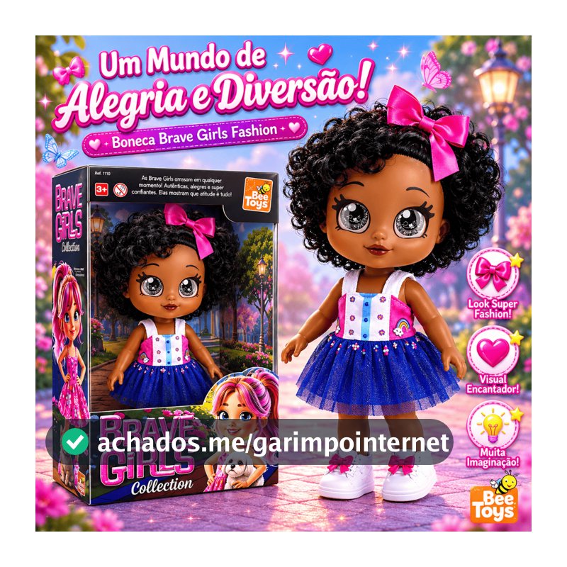 Boneca Negra Brave Girls Fashion em Vinil Articulada Lançamento Bee toys