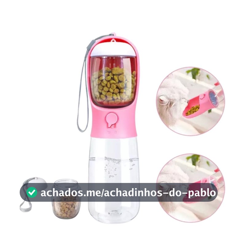 Garrafa De Água Para Pet 2 Em 1 Portátil Com Pote Porta Ração Alças De Transporte Cachorro Gato Passeio LR-0260