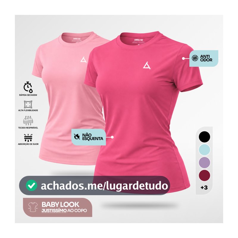 KIT 2 ou 1 Camiseta Feminina Dry Fit UV 50+ Blusas Baby Look Slim Camisas Academia Treino Musculação
