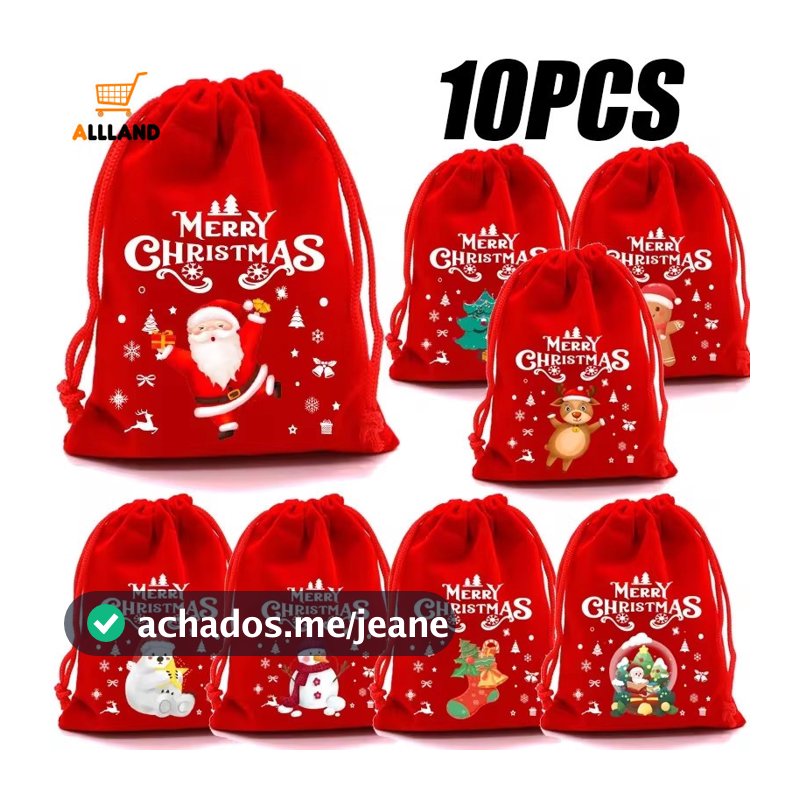 10/5PCS Sacos De Natal Vermelhos De Veludo-Embalagem Para Festa De Ano Novo De Presente