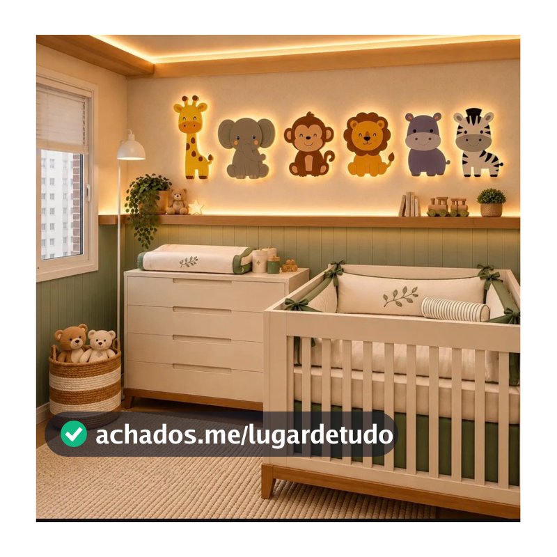 Kit Safari Iluminado Enfeite De Parede 6 Itens Luminária Led
