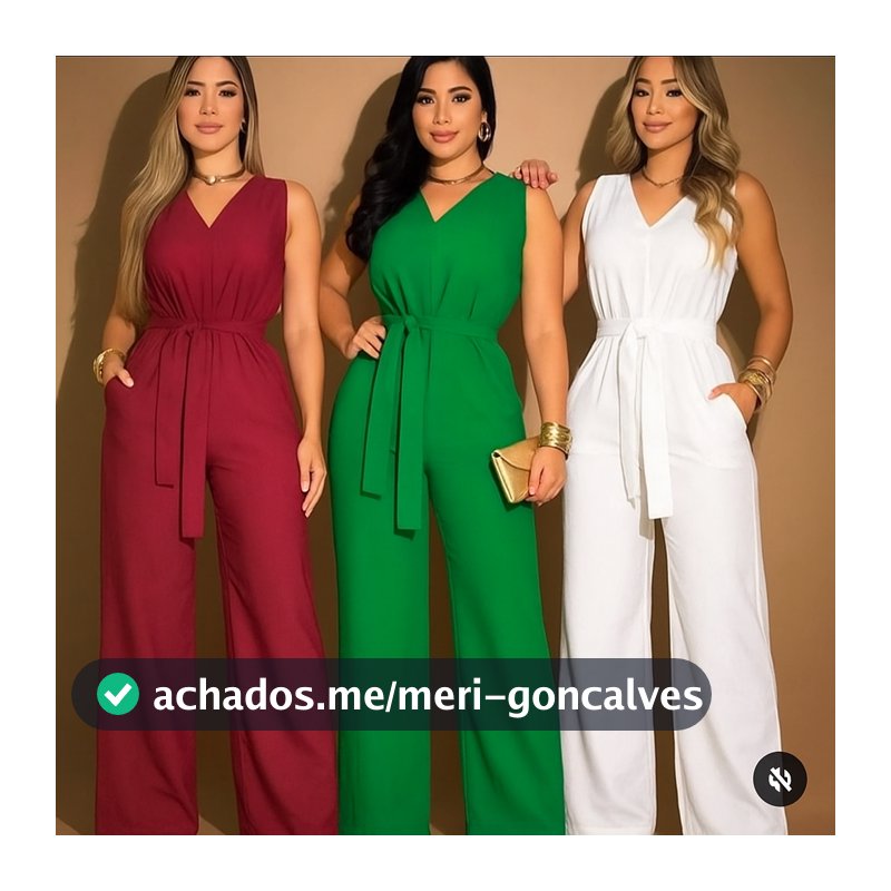 Macacão Feminino Alfaiataria Elegante Pantalona Longa Com Cinto Social