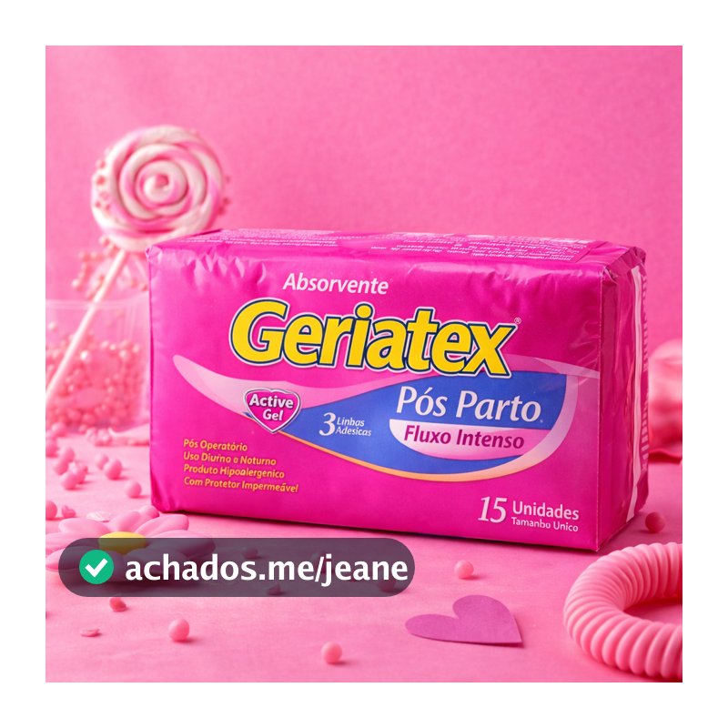 Absorvente Pós-Parto Fluxo Intenso Geriatex - 15 unidades. Uso Diurno e Noturno Com Protetor Impermeável. Tamanho Único