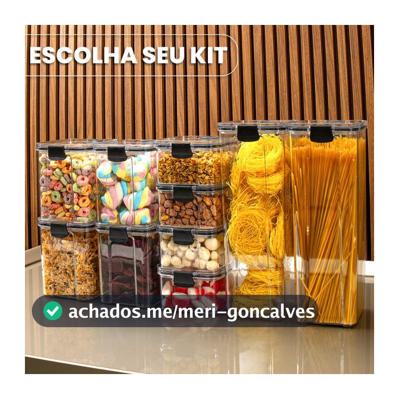 Kit Pote Hermético para Mantimentos de Cozinha Dispensa Armário Plástico
