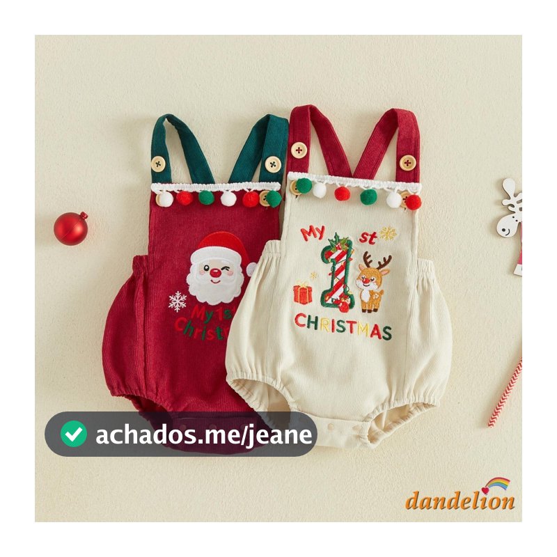 Macacão Infantil De Veludo Cotelê Sem Mangas Com Bolhas De Natal Para Bebês