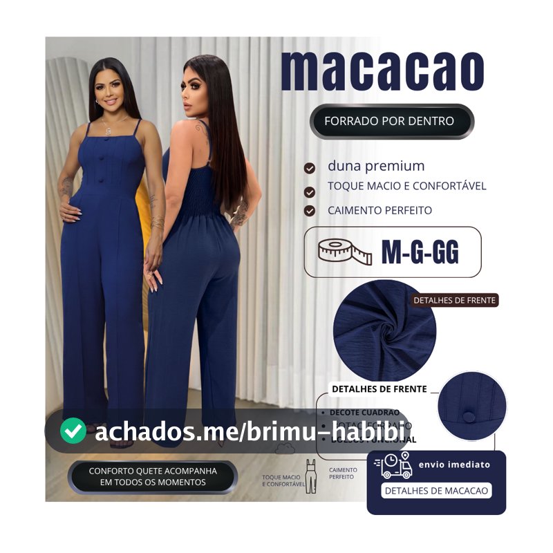 Macacão Femenino Longo Estiloso Bem Confortável [ veste 36/44 ]