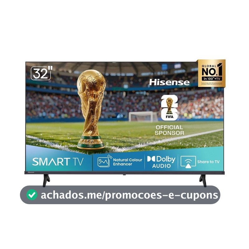 Smart TV Hisense DLED HD 32" 32A4NV com Processador AI HDR10 DTS Virtual X DLNA Alexa e Google Home