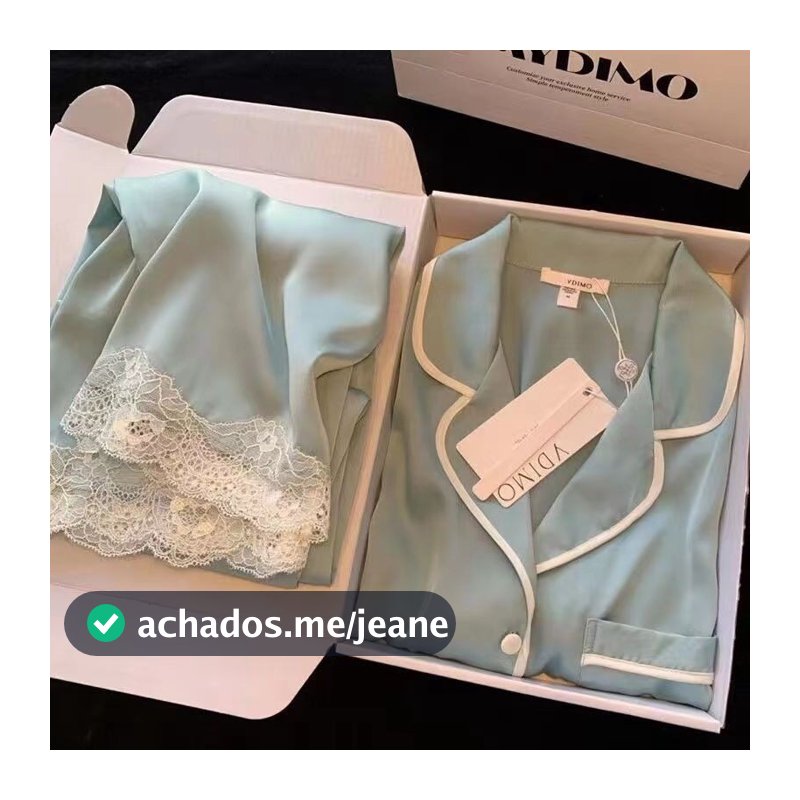 Pijamas de Seda Gelada para Mulheres com Mangas de Compressão Conjunto de Seda Fino e Confortável para Uso Diurno