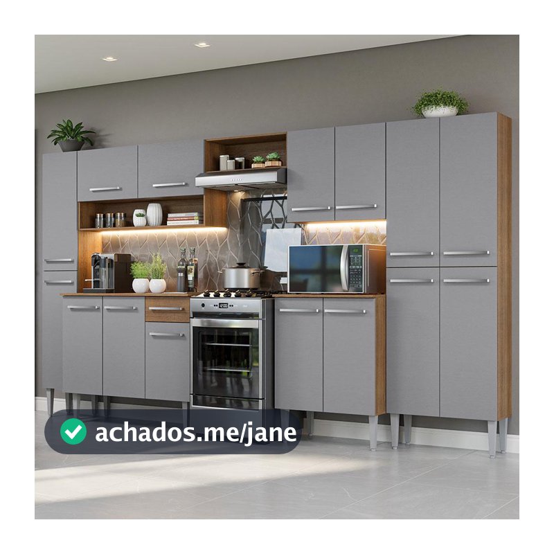 Armário de Cozinha Completa 325cm Cinza/Rustic Emilly Madesa 02