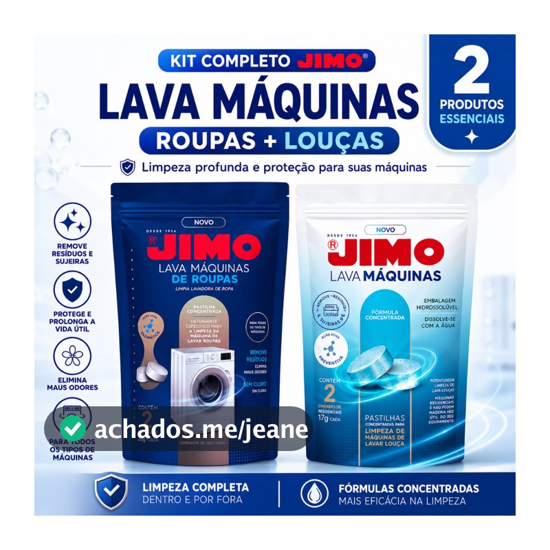 Kit Jimo Limpa Máquina Lava-Louças 2x17g Lava-Roupas 20g Tira Odor Gordura Sujeira