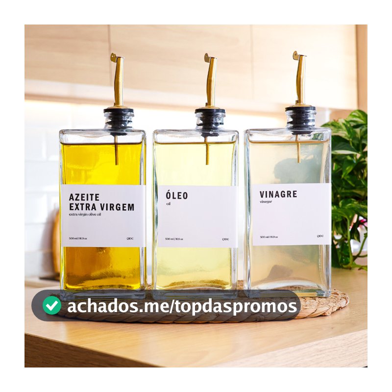 Galheteiros Luxo Vidro 500ml com Bico Dosador Dourado | Gold - Porta Azeite / Porta Óleo / Shoyu / Pimenta / Q1DC