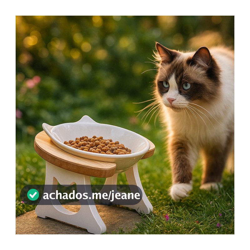 COMEDOURO ELEVADO  PARA GATOS COM TIGELA DE PORCELANA ERGONÔMICO