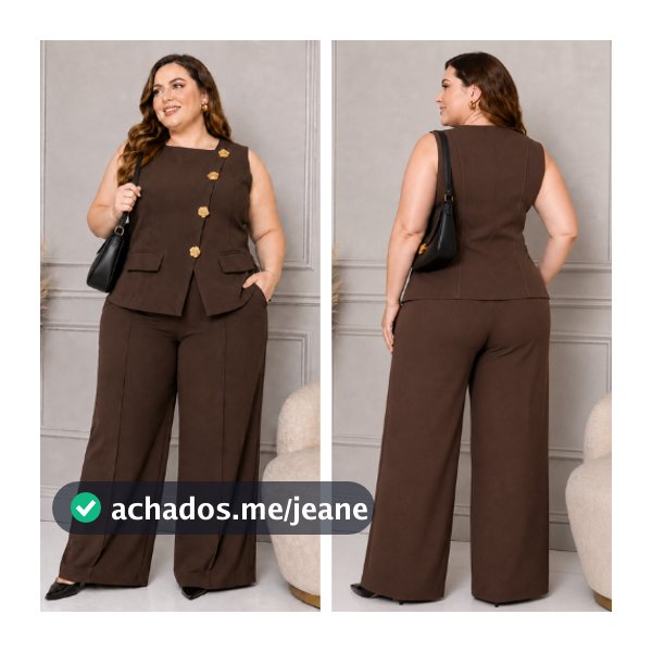 Conjunto de Alfaiataria Premium Plus Size – Elegância e Conforto com Botões Dourados