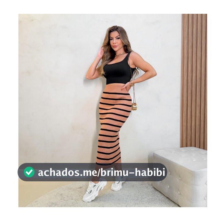 Saia Midi Feminina Fenda Tricô Listrada Modal Canelada 3RD SD1014