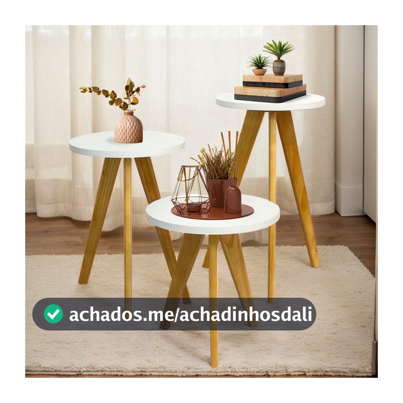 Conjunto de Mesa, Mesa de Centro, Mesa Lateral, Mesa de Cabeceira, Mesa Pé Palito - Madeira Maciça