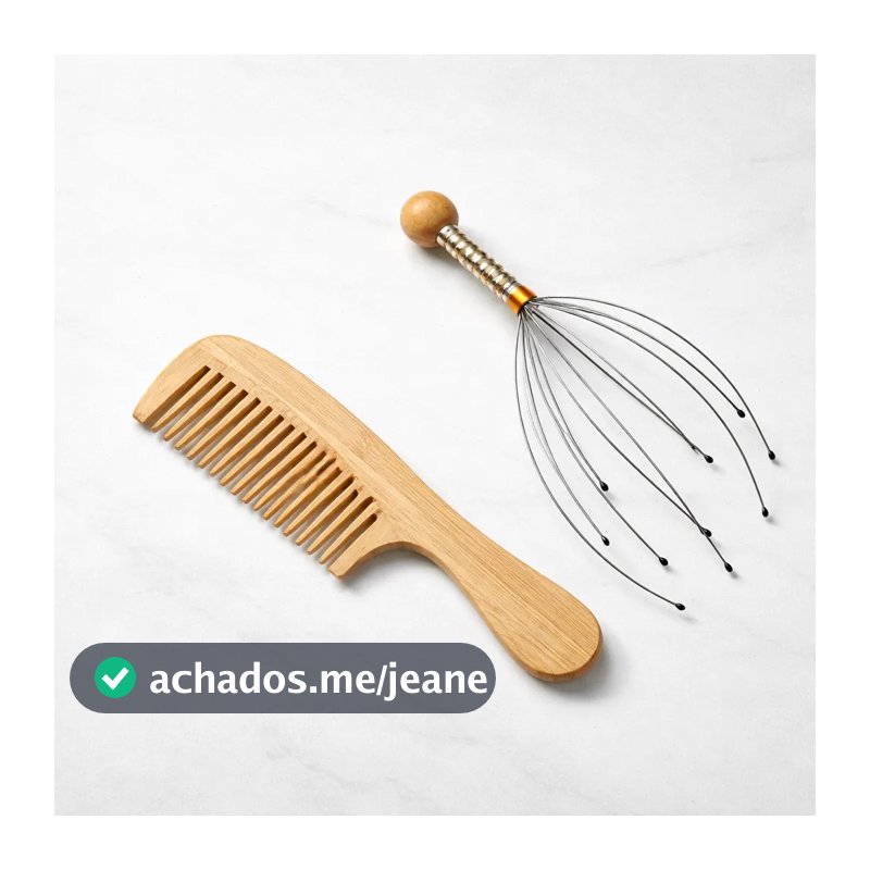 Kit Massageador Anti Estresse + Pente De Madeira Estático
