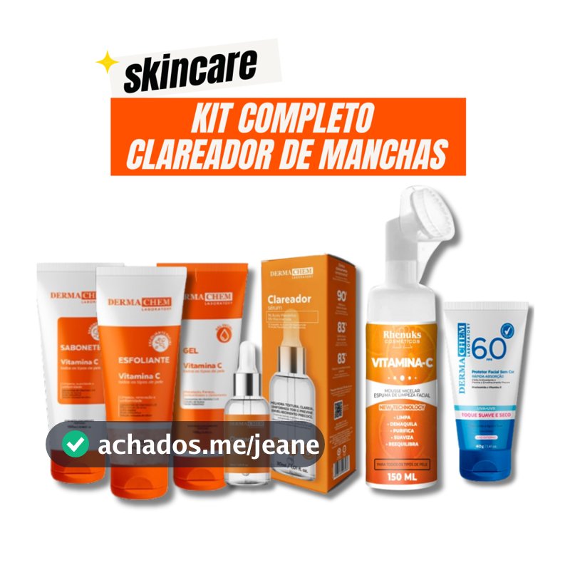 Kit Skincare Vitamina C  Dermachem+Serum Clareador+Protetor Solar Sem Cor FPS60+Mousse Micelar Vit. C Rhenuks