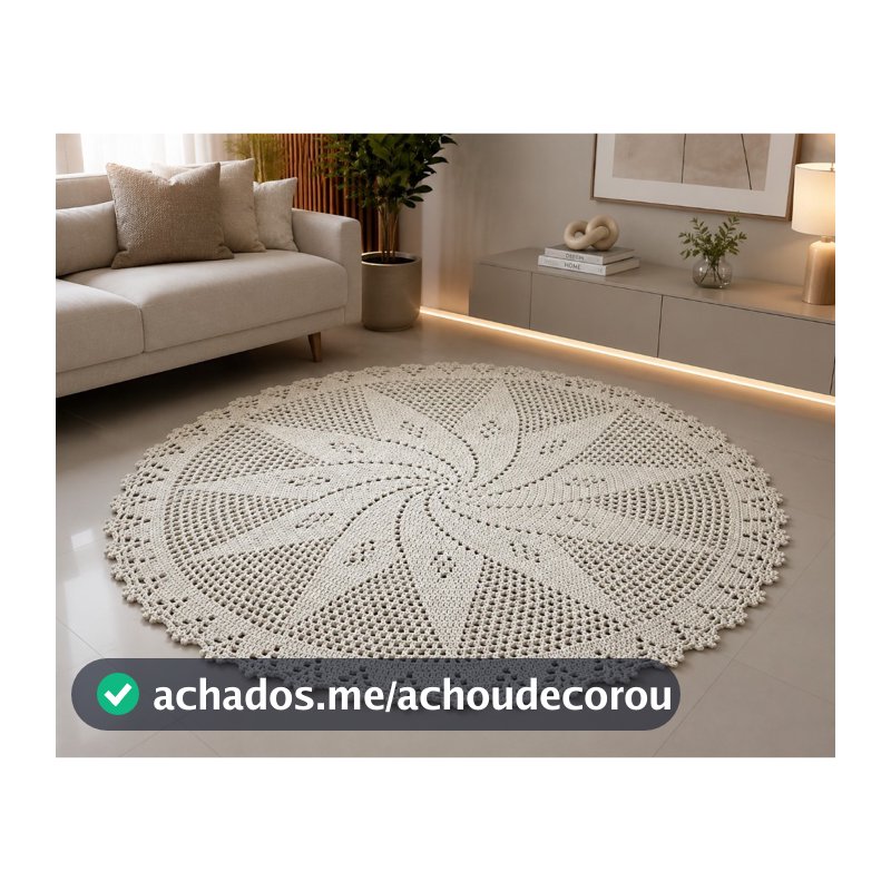 Tapete Redondo 1.6M Cor Cru Para Sala Quarto Copa Decorações. Produto Artesanal INCONFIOS - ( Diametro de 1,60m )