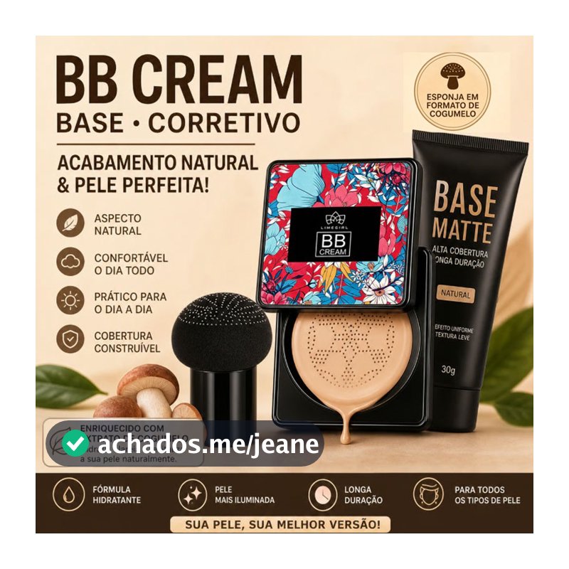 BB Cream/Base/Corretivo Base Líquida com Esponja com Formato de Cogumelo ou Base Matte Bisnaga / reme Clareador NATURAL